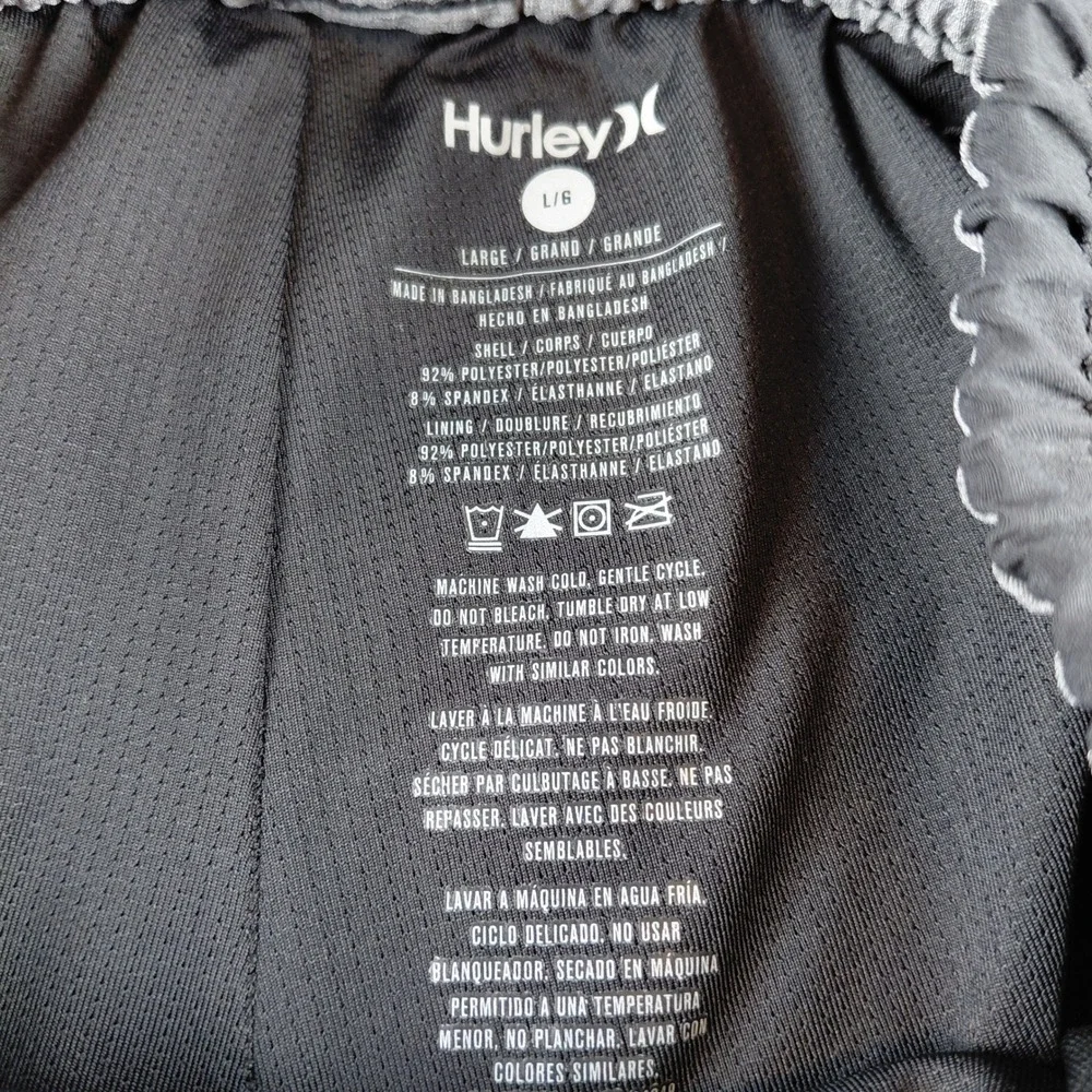Hurley Mens Board Shorts Gray Logo Swim Trunks‎ Elastic Waist Large 8in Inseam